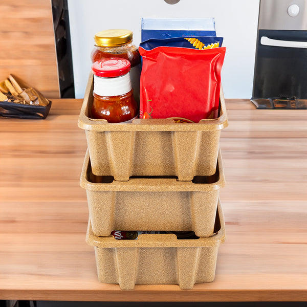 Stackable Storage Solution Light Brown Recycled Plastic Bins (3 pack)