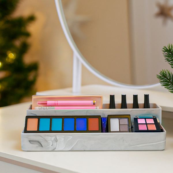 Plastic White Marble Trays - Durable, Lightweight & Stackable Multi-Use Design (3-Pack)