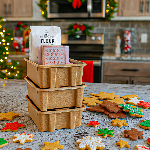Stackable Storage Solution Light Brown Recycled Plastic Bins (3 pack)