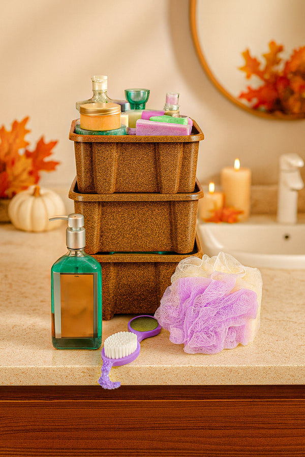 Stackable Storage Solution Dark Brown Plastic Bins (3 pack)