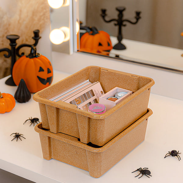Stackable Storage Solution Light Brown Plastic Bins (3 pack)