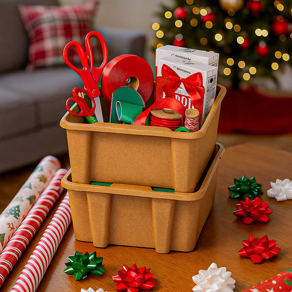 Stackable Storage Solution Light Brown Plastic Bins (3 pack)