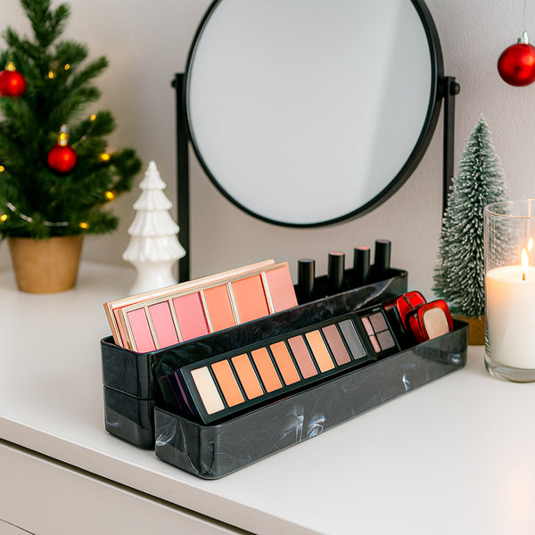 Plastic Dark Marble Trays - Durable, Lightweight & Stackable Multi-Use Design (3-Pack)