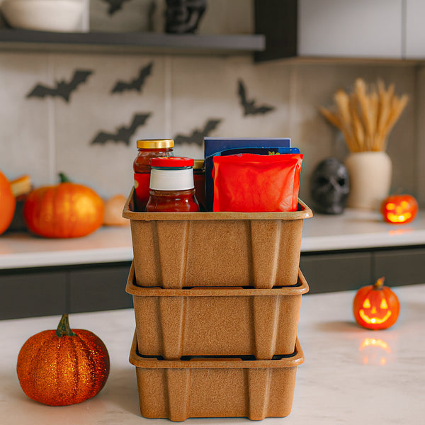 Stackable Storage Solution Light Brown Recycled Plastic Bins (3 pack)