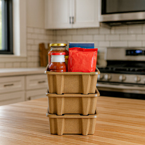 Stackable Storage Solution Light Brown Recycled Plastic Bins (3 pack)