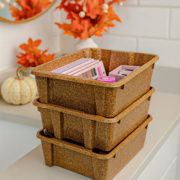 Stackable Storage Solution Dark Brown Plastic Bins (3 pack)