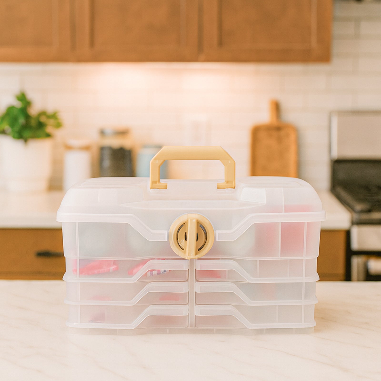 Long Project Box Large Project Box - Clear with Wood Grain Like Accents, Perfect Kitche ...