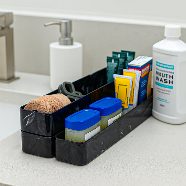 Plastic Dark Marble Trays - Durable, Lightweight & Stackable Multi-Use Design (3-Pack)