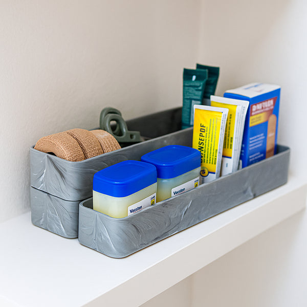 Plastic Grey Marble Trays - Durable, Lightweight & Stackable Multi-Use Design (3-Pack)